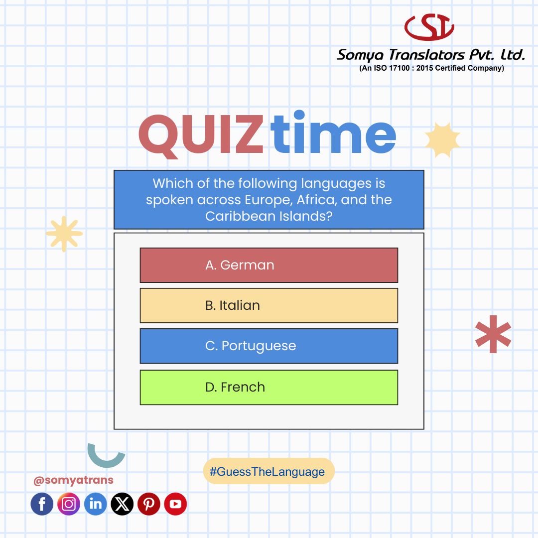 somyatrans's tweet image. 🌍A language that is spoken across three continents that is NOT English? 🤔
Must be a tricky one! 😉

Let us know in the comments which language it is. 💬
✅Follow us for more fun and informative language posts! ✨

#GuessTheLanguage #Africa #Europe #Carribean #Languages