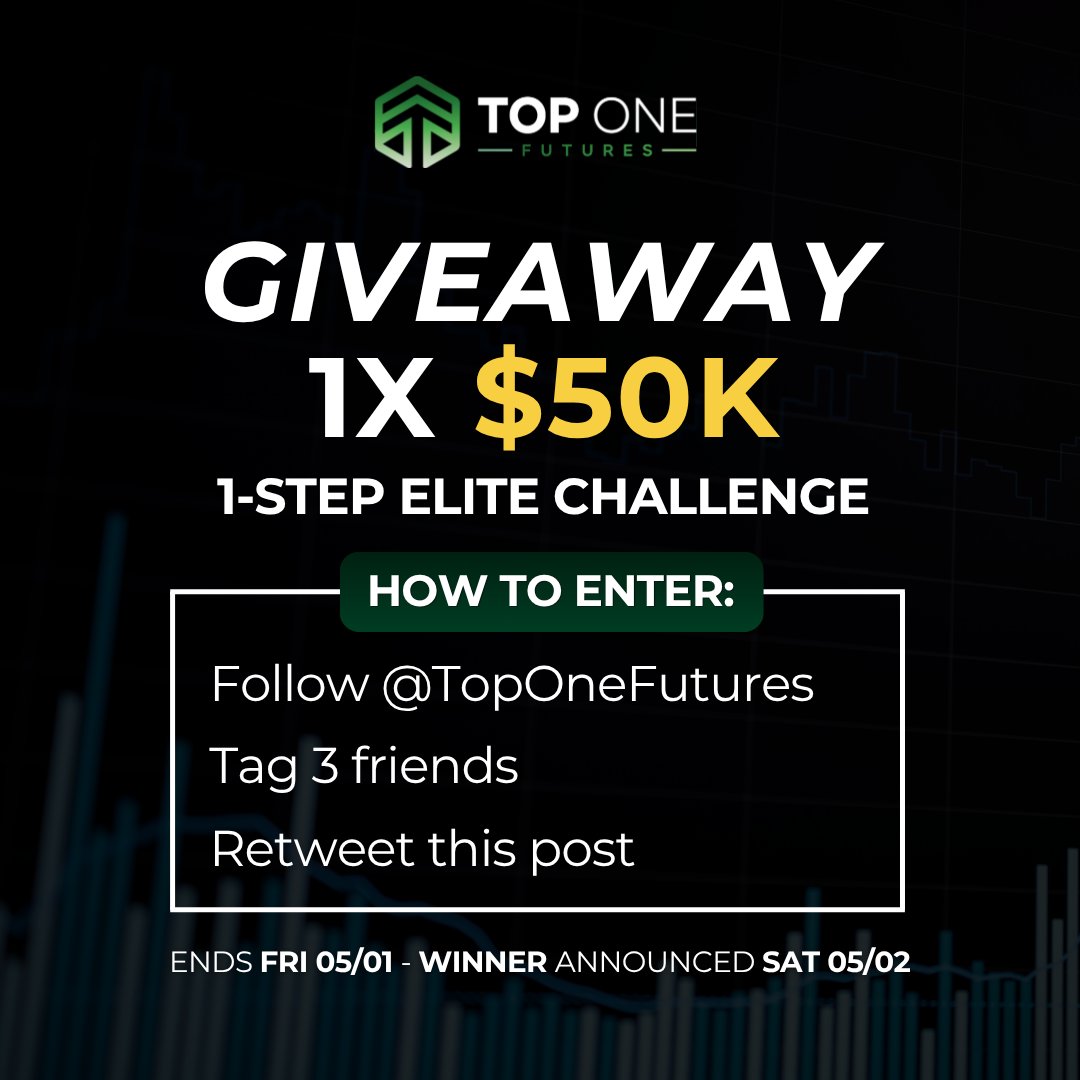 We’re giving away 1x $50K 1-Step Elite Challenge to one lucky trader.

How to enter:
• Follow <a href="/TopOneFutures/">TopOneFutures</a>
• Tag 3 friends
• Retweet this post

⏳ Ends: Friday 05/01
🏆 Winner announced: Saturday 05/02