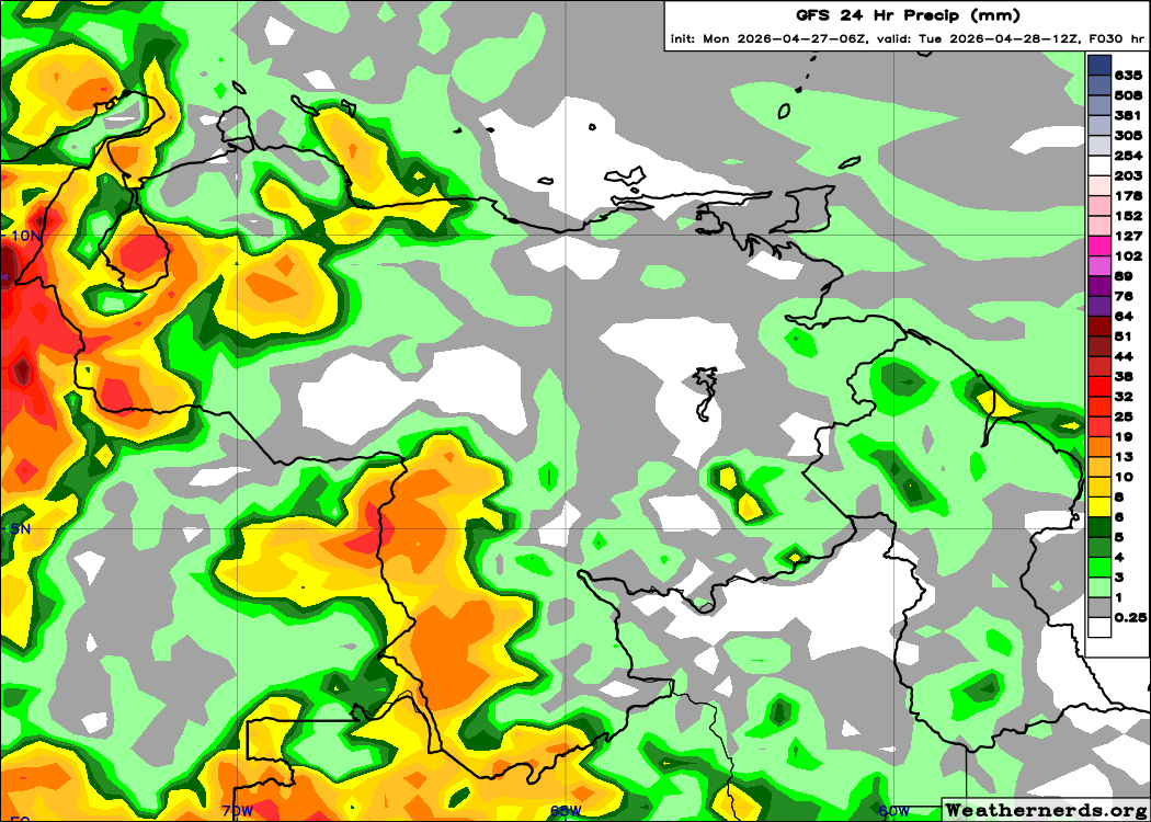 EstebanWXcast's tweet photo. Venezuela, precipitación acumulada en 24 hrs, terminado a 08:00 HLV del 28ABR26, según GFS, ICON, GEM y ECMWF. Previsión de conjuntos GFS y ECMWF, precipitaciones más probables en Zulia, Andes, Llanos occidentales, Lara, Falcón, Cordillera de La Costa, fachada atlántica y sur. https://t.co/YOfQwQoQIw