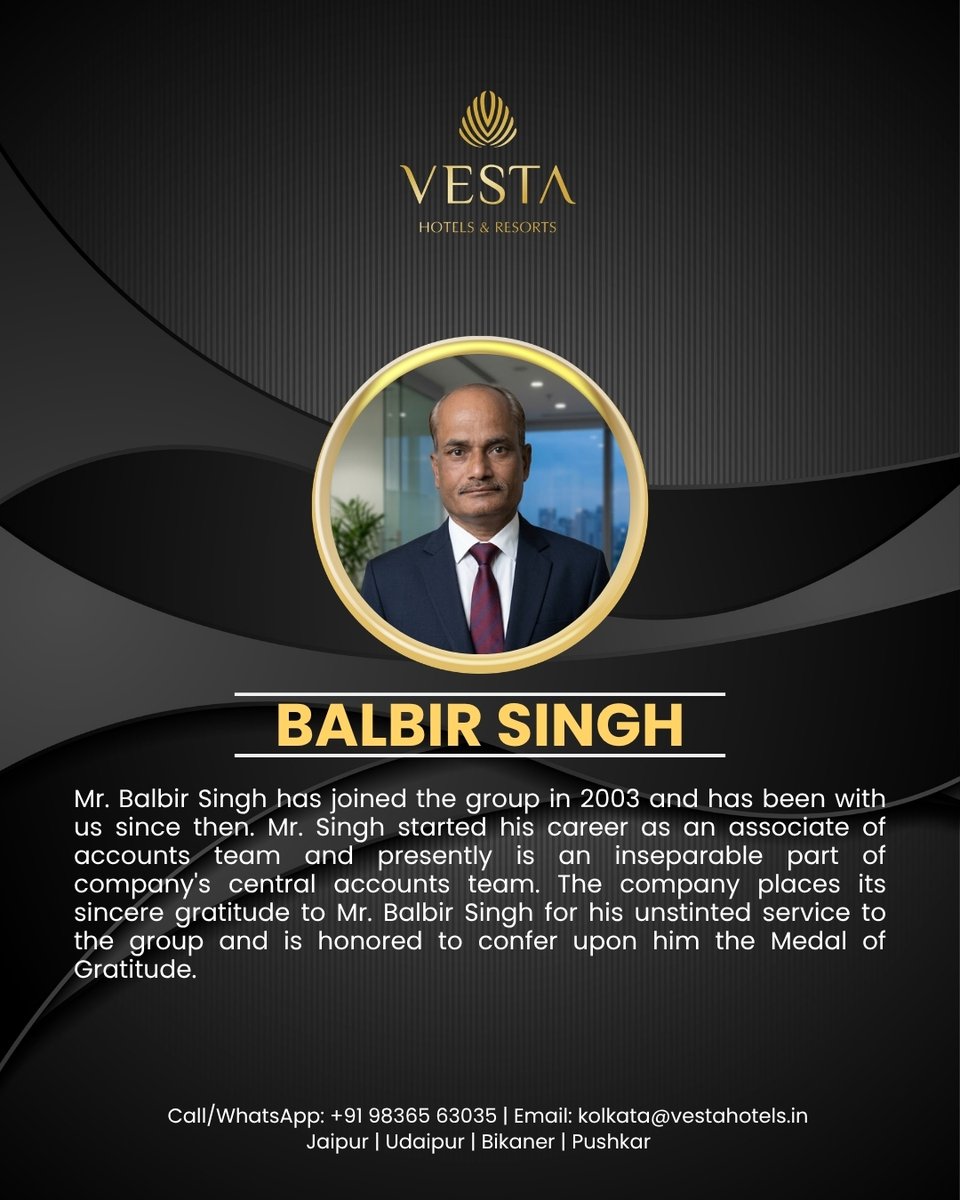 Dedicated service since 2003. Experience the best of Rajasthan hospitality with the trusted team at Vesta Hotels and Resorts.

Call us - +91 98365 63035
Email us - kolkata@vestahotels.in
Visit us - vestahotels.in

 #Udaipur #Bikaner #Pushkar #VisitRajasthan