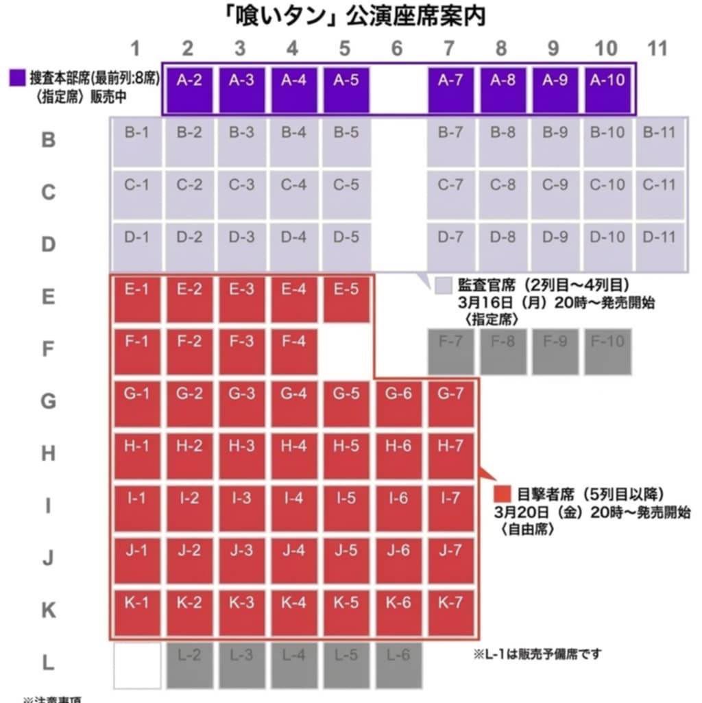 捜査でした
名目上、今日から集中捜査
２班に分かれての捜査のはずがずっと現場上にいる羽目になってて大変だなぁ…俺が
まあそれでも容疑者も揃ってきて楽しくなってきました

お席、最前以外はまだ有るそうなので良かったら検討よろしくお願いいたします

🎫
seigetsu.corich.co/KUI-TAN2026/co…

#喰いタン