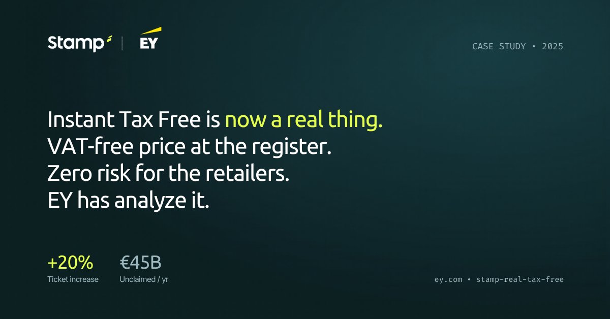 askforstamp's tweet photo. @EY_Spain  just published the Real Tax Free case study.

What we built: the tourist pays the VAT-free price on the spot, directly. No intermediaries, no paperwork.

A huge advantage for retailers and shoppers alike, with direct impact on conversion and average basket size. https://t.co/1A8XSv95Aj