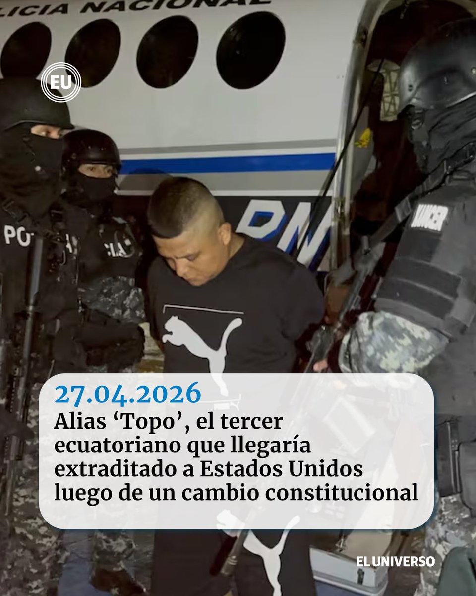 Alias ‘Topo’, el tercer ecuatoriano que llegaría extraditado a Estados Unidos luego de un cambio constitucional aprobado con más del 64 % de apoyo ow.ly/QcXL50YQtMb