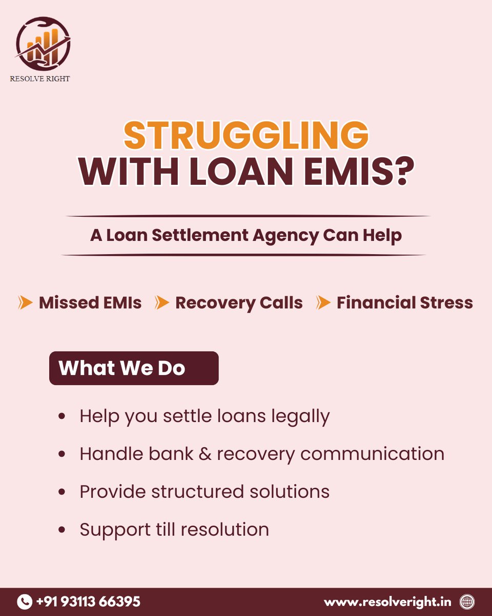 ResolveRights's tweet image. Struggling with loans and EMIs?

Choose the best loan settlement agency in India
and get the right solution for your financial problems.

Get Free Consultation
☎️ +91 9311366395
🌐 resolveright.in

#loan #loansettlement #loansettlementagency
#financialfreedom