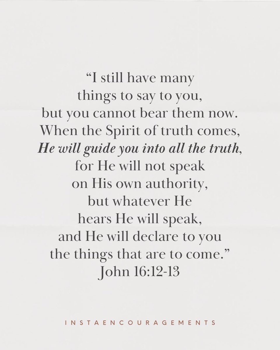 InstaEncourage's tweet image. 📖 John 16:12–13 tells you that you don’t have to have it all figured out. When the path feels unclear, remember—#Jesus gave you a #Guide. The #HolySpirit leads you into #truth. Your job isn’t to map it all out, but to follow. 🚗🛣️ 

#GodMorningMonday #TrustGod #FaithWalk #Read🧵