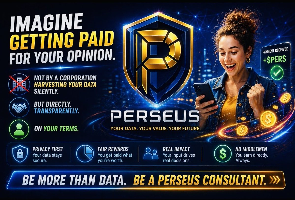 Perseus_Network's tweet photo. Most platforms sell your data without telling you.

Perseus pays you for it.

Register on Aegis. Complete surveys. Earn $PERS, USDT or USDC.

Plus — join the referral competition while you’re there.
https://t.co/nVKFPrDWUO

$PERS #Web3 https://t.co/POlNmUhPZi
