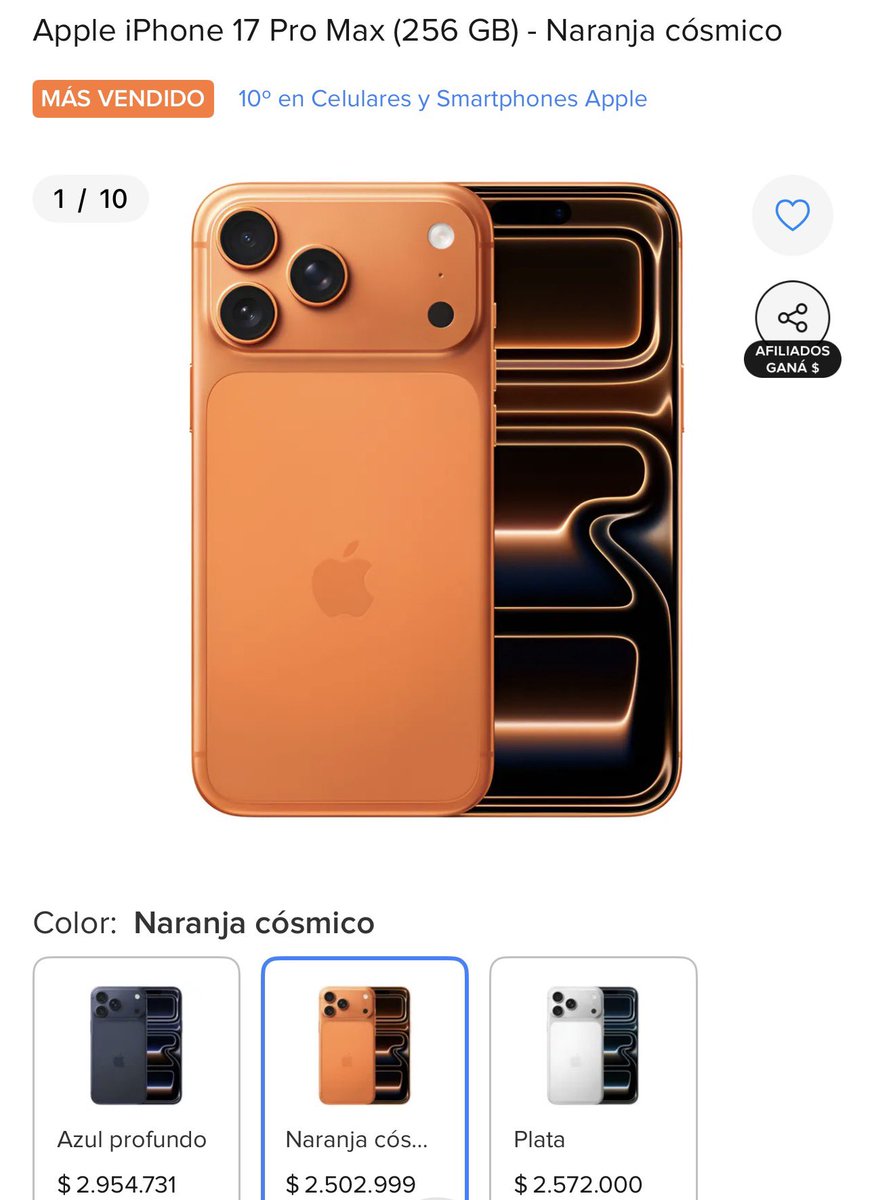productosvirale's tweet image. 📱 El iPhone naranja existe y llegó a Argentina
iPhone 17 Pro Max 256GB Naranja Cósmico. $2.502.999, 6 cuotas sin interés. 4.9 estrellas, llega gratis hoy.

meli.la/11MUZCg
#iPhone #Apple

👉 productosvirales.com.ar
