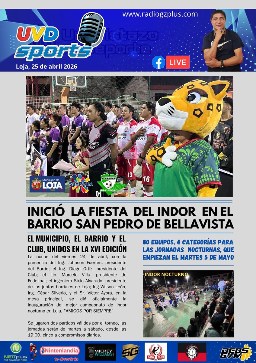 UVDsport's tweet photo. Barrio y Club San Pedro, inauguraron campeonato de indor "AMIGOS POR SIEMPRE" 80 equipos, 4 categorías. @washingtonEGE @Radiogzplus @LAGRANFUSION 🇪🇨🎙️⬇️⬇️ https://t.co/YulyAlQDGz
