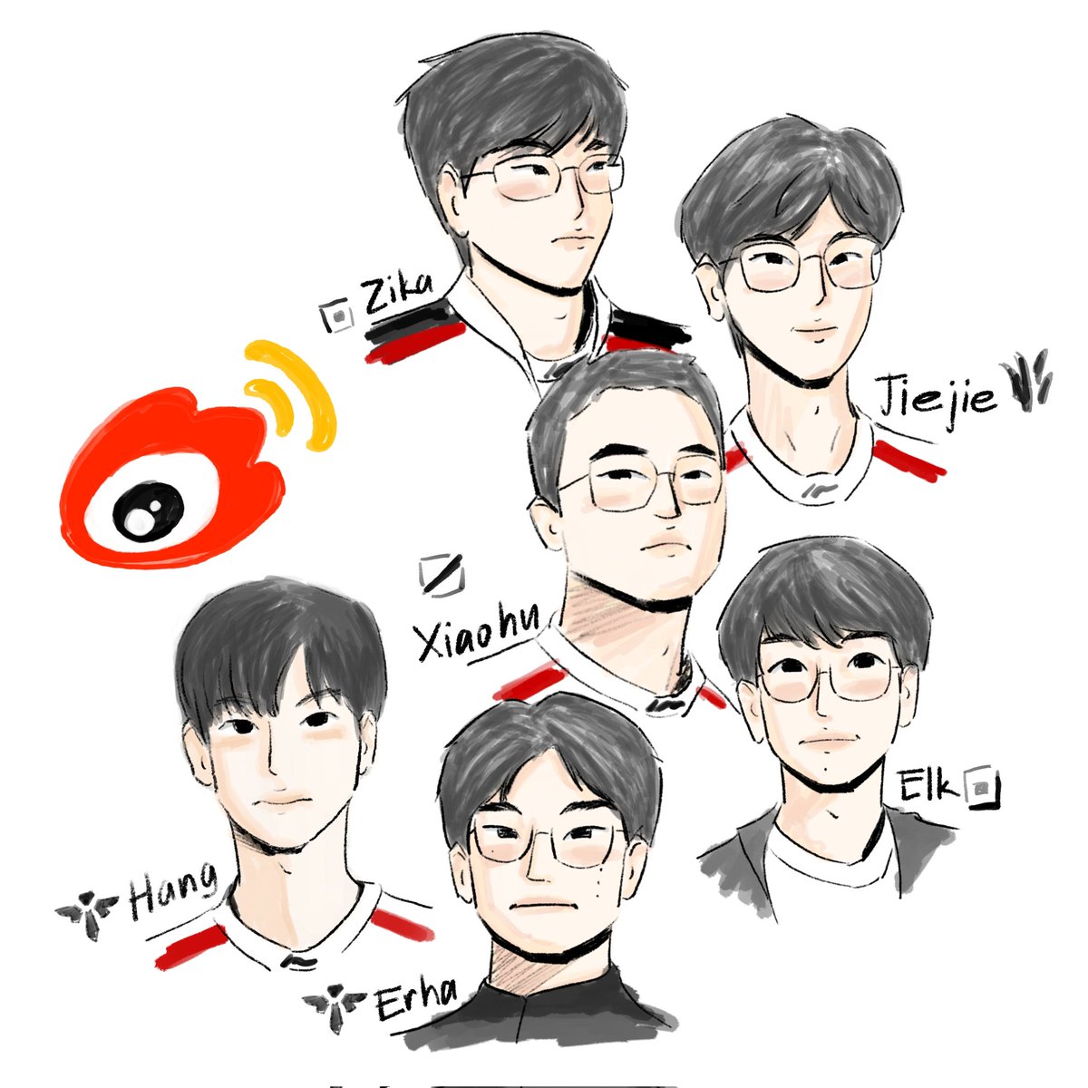 icekimcaked's tweet image. finally got the chance to draw Hang w the rest of weibo gaming roster this year ☺️ good luck on your next matches 🥰 #WBGWIN #BornToWin