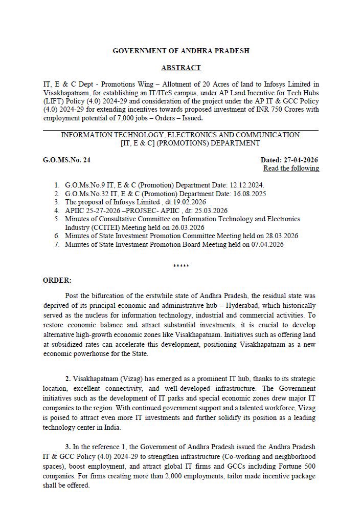 AndhraCommunity's tweet image. 🚨 Infosys expands to #Visakhapatnam 💻🔥

📍 20 Acres allotted at Yendada
👩‍💻 7,000+ seating capacity IT campus

#AndhraPradesh #InvestInAP #Infosys #Vizag