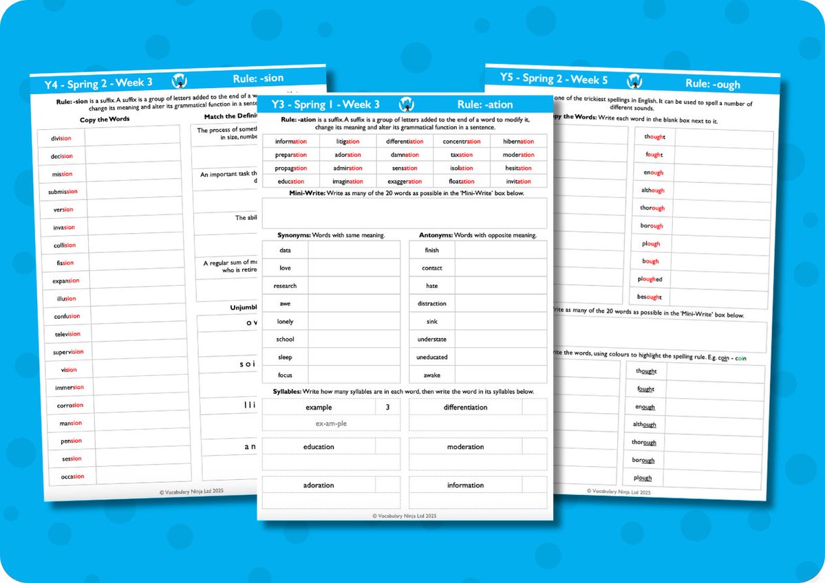 VocabularyNinja's tweet image. 🧠 The VN Spelling Resource System 🧠

📲 vocabularyninja.co.uk/whole-school-s…

🏫 Year 1 to Year 6
📚 New Weekly Rule (40 Page Pack)
📊 Printable Homework Sheets
⚡ Printable Flashcards, Display Slips
📍Mapped Progressions

#spelling #system #teacher #edutwitter #teaching #education #school