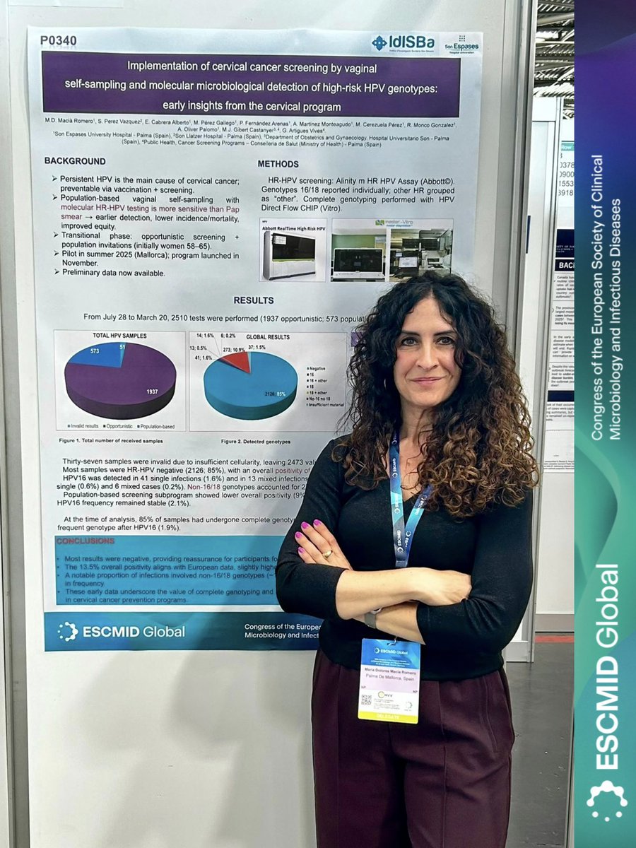 arpbigidisba's tweet photo. Dr. María Dolores Macià
also contributed to #ESCMIDGlobal with a scientific poster, presenting preliminary results from a cervical cancer screening study using vaginal self-sampling and molecular detection of high-risk HPV genotypes.
#ESCMID #HPV #ESGB #Biofilm https://t.co/fHuTcgCQeA