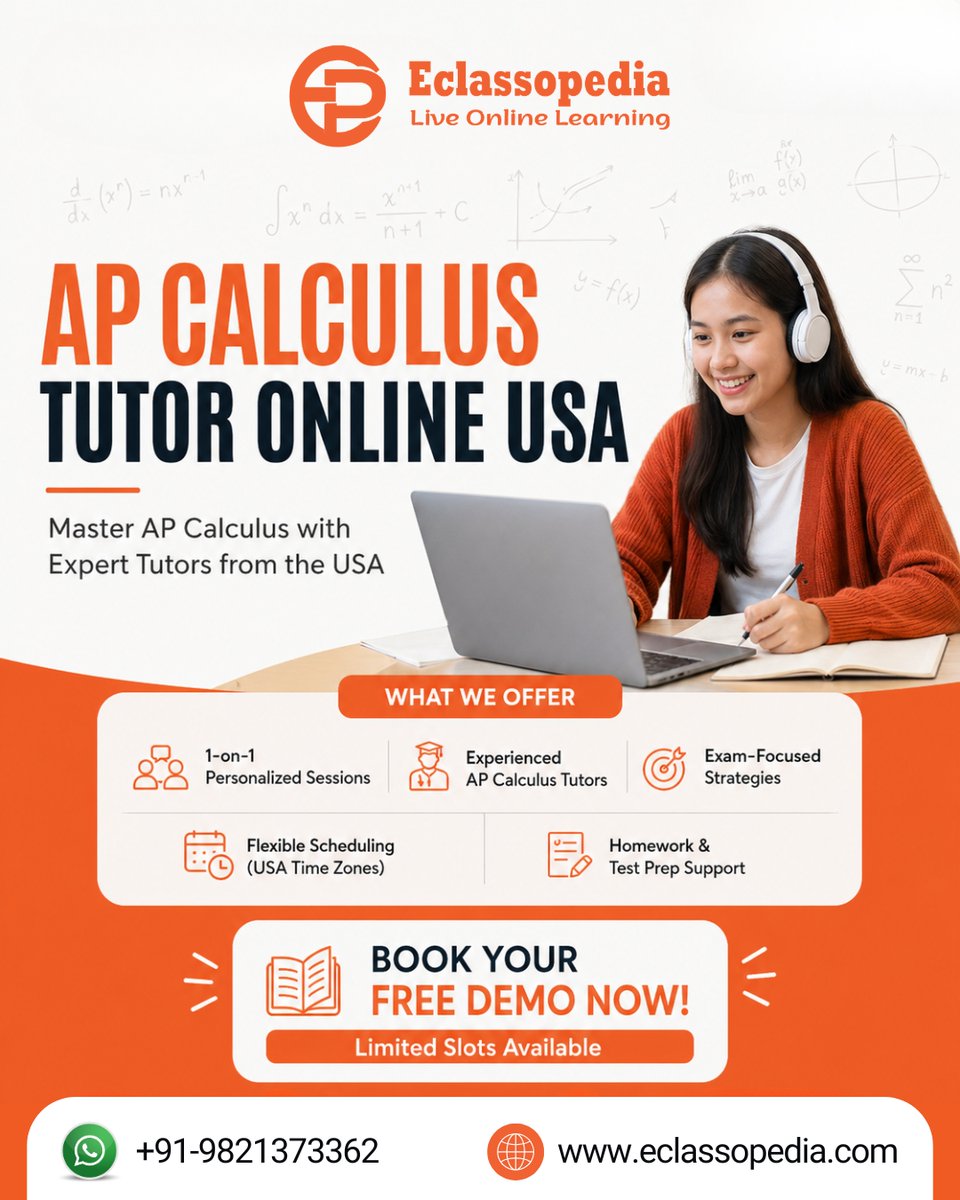 eclassopedia's tweet image. Master AP Calculus with expert USA tutors 🇺🇸📚

✔️ 1-on-1 sessions
✔️ Exam-focused prep
✔️ Flexible timing

🚀 Start scoring higher today

👉 Book your FREE demo now!

#APCalculus #OnlineTutoring #MathHelp #Eclassopedia