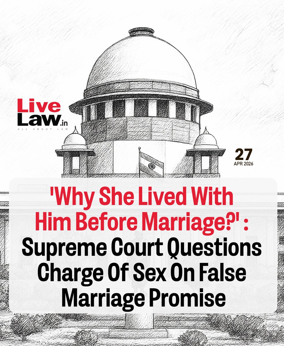 LiveLawIndia's tweet image. The Supreme Court on Monday questioned how a criminal offence of sexual assault on false promise of marriage could be made out from a long-term live-in relationship where the parties lived together and had a child.
Read more: zurl.co/j29LN
#SupremeCourt