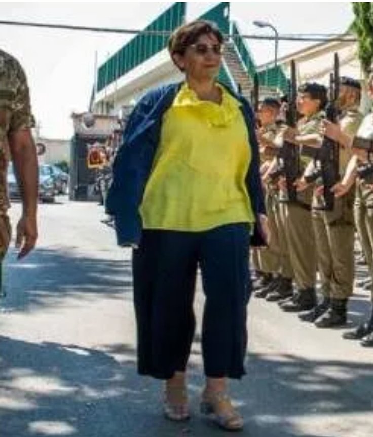 chissenefrega73's tweet photo. Era il 2021 quando la ministra pentastellata Trenta passò in rassegna le truppe vestita da sora Cecioni. 
"È una di noi!", la giustificarono i piccoli fan pentastellati, gli stessi che oggi s'indignano per un paio di sneakers della Meloni. 
Essù, dai. https://t.co/V07pLFc979