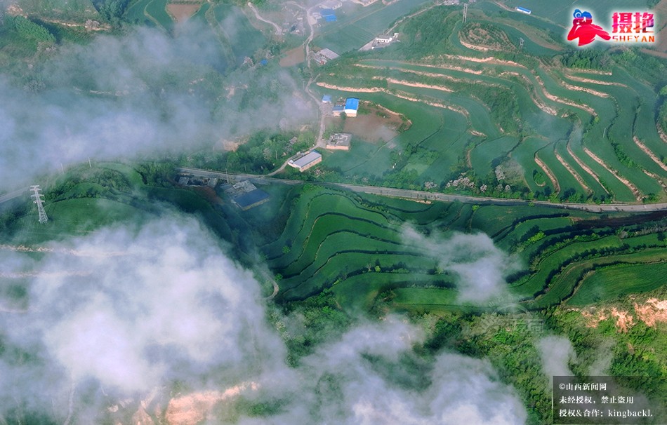 sxxww518's tweet image. 4月23日，山西平陆雨后云海翻涌山峦，与梯田村庄道路交织成春日生态画卷。
On April 23, post-rain sea of clouds surged over mountains in Pinglu, Shanxi, weaving with terraced fields, villages, and roads into a spring ecological tableau. #clouds #ecology