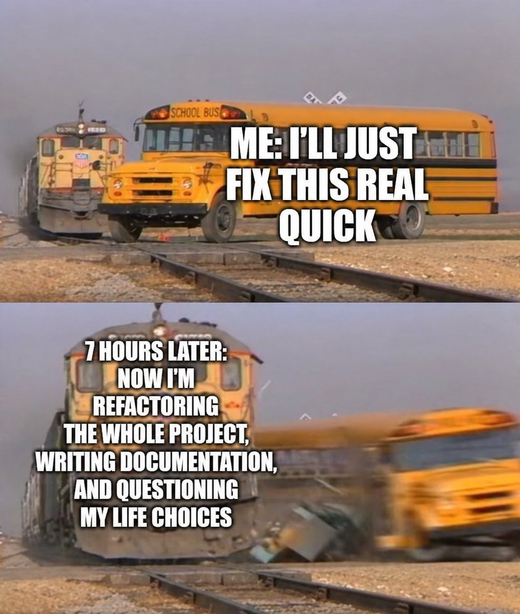 themccodes's tweet image. one bug fix away from a full existential crisis 

#coding #developerlife #programming