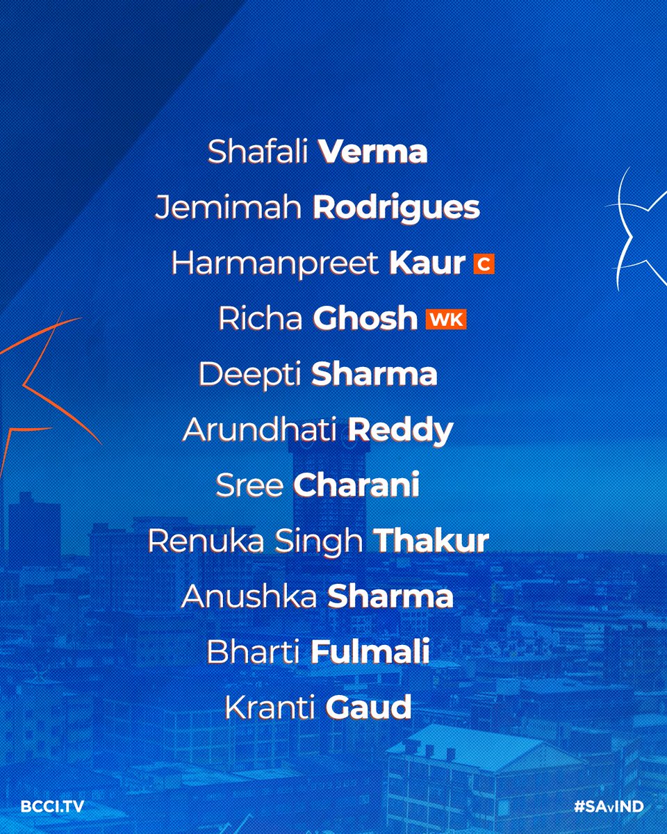 BCCIWomen's tweet image. Presenting #TeamIndia's Playing XI for the 5th and final T20I 🙌

Vice-Captain Smriti Mandhana, Shreyanka Patil and Kashvee Gautam have been rested.  

Updates ▶️ bit.ly/SAWvINDW-5thT2… 

#SAvIND