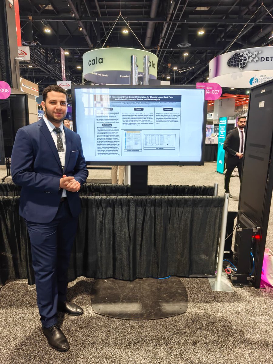 KhaledMohamamm's tweet image. I presented posters on stroke publication statistics,  Alzheimer's diagnostic tool, high-grade glioma management, and the efficacy of Transcranial Direct Current Stimulation for Chronic Lower Back Pain, in the @AANmember 
#AANAM #Neurology #Stroke #Glioma #BackPain #Alzheimer's