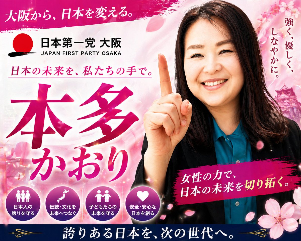 Japan1st_nayuta's tweet photo. 本多かおりさんは大阪本部を率い、妨害にも屈せず街宣を続けています。重い拡声器で手に豆ができても立ち続ける姿。大阪の未来は誰に任せるのか、
日本第一党、
本多かおりしかいない！ https://t.co/sfdqIrDeGI