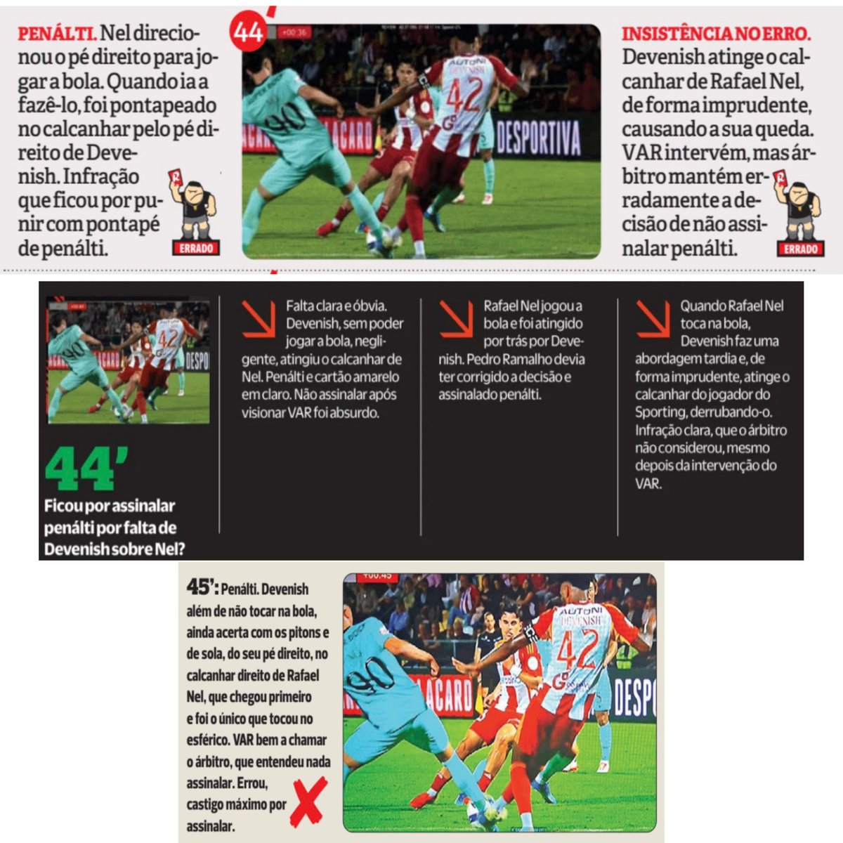 Mais um jogo, mais um lance UNÂNIME em que o Sporting CP sai prejudicado.

Este de gravidade maior, uma vez que o árbitro Pedro Ramalho é chamado e bem pelo VAR para ver as imagens e mesmo assim decide ignorar e não assinalar nada.

Ficou uma grande penalidade por marcar a favor