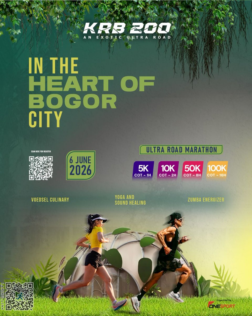 LarikuInfo's tweet image. 🔽
🎋 KRB 200
🗓️ 06 Juni 2026
🎴 5K/10K/50K/100K
👟 Loops/Road Run
⛳ Bogor - Jabar
💙
🍊 LariKu.info/KRB26 ◀️
🔺
🔺

°°°°
#KRB200 #FOneSport #Bogor #LariKuinfo #LoopsRun Kebun Raya Bogor Paledang Jawa Barat Ultra Marathon HUT Hari Jadi Kota Bogor LariKu.info/krb-200-2026#x…
