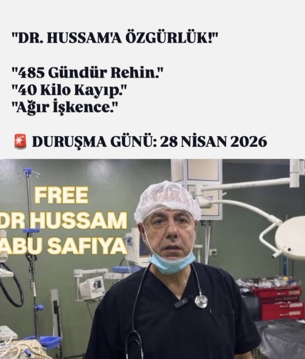 ZelihaGiritlio1's tweet photo. "Hekime Özgürlük, Mazluma Umut!”

 DOKTORA ÖZGÜRLÜK ❗️
#FreeDrHussamAbuSafiya 🇵🇸✌️ https://t.co/Tys4CSOwH7