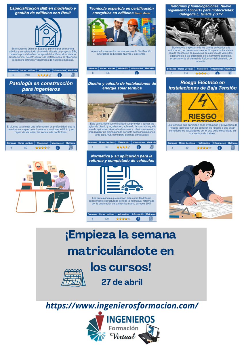 Cogitial1's tweet image. 📢 Abril se va, pero tu futuro no: con los cursos del @cogiti que abren matriculación hoy.  Información técnica y práctica para hacer crecer tu futuro. 🌼

✅ Descuentos especiales para personas colegiadas.

👉 ingenierosformacion.com

#cursosonline #formaciononline #elearning