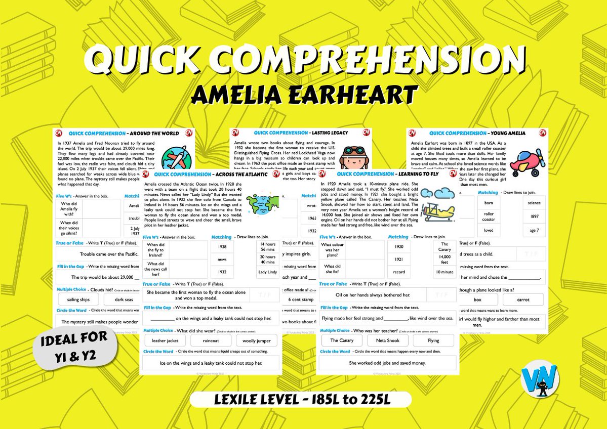 VocabularyNinja's tweet image. 🥷 NEW - Quick Comps - Topic Bundles 📚📝

💻 - bit.ly/43Cp71B

📚 Each bundle had 5 unique texts and questions
📙 Original non-fiction texts
📈 Text levelled via Lexile Levels.
⏰ Complete in 10-15 minutes

#reading #comprehension #teacherresources #primaryteacher