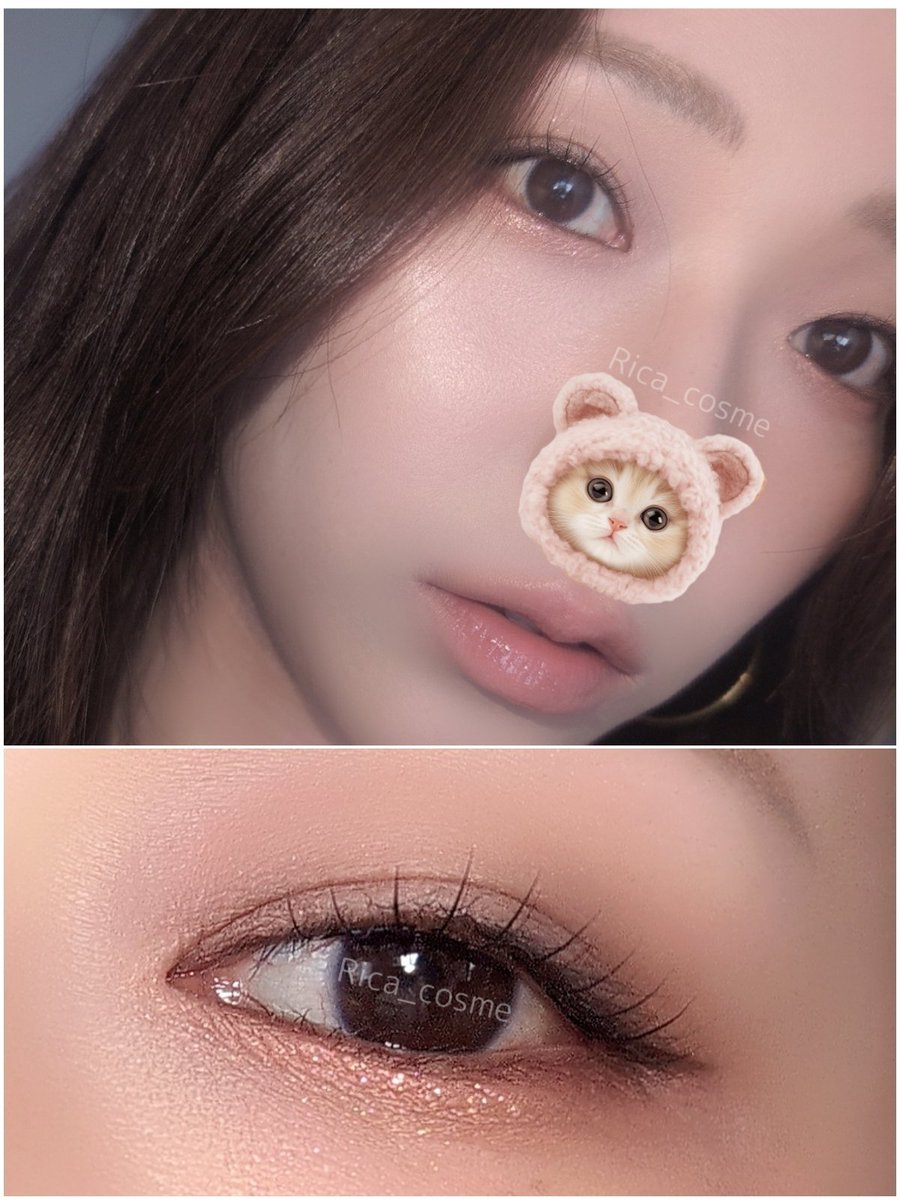 Rica_cosme's tweet image. 昨日のメイクとコスメデッキ✨
ちょっとスモーキーなアイメイクで、下まぶたはキラキラのラメを合わせました🫶チークあんまり写らなかった🙂‍↕️
#今日のメイク　#motd