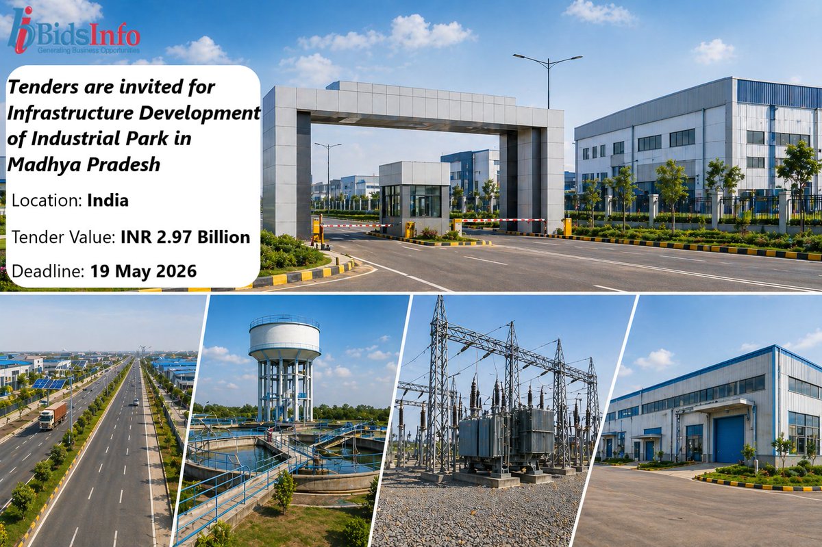 bidsinfo's tweet photo. MPIDC has invited tender worth INR 2.97 billion for Infrastructure development of Industrial Park in Madhya Pradesh, India 

Full tender details : https://t.co/hfew5zZINF

#GlobalTenders #InfrastructureProjects #InfrastructureTenders #Bidsinfo #IndianTenders #IndustrialPark https://t.co/p40GxbicIx