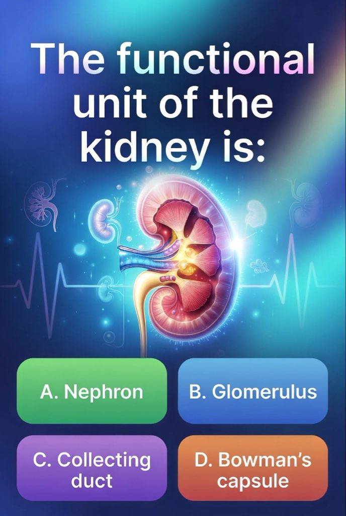 Q - 456. The functional unit of the kidney is: #MedX #nolimit