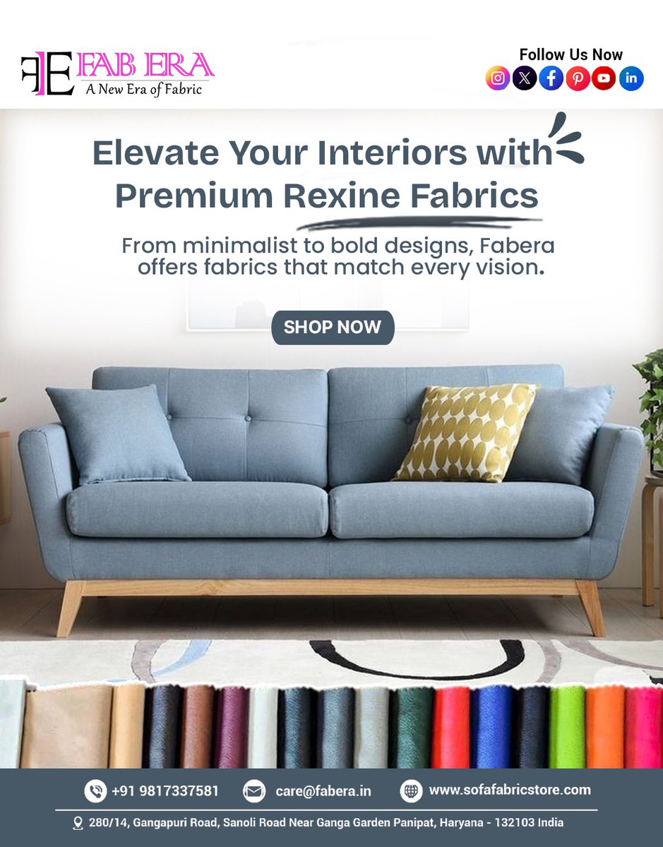 fabera_'s tweet image. ✨ Upgrade your interiors with Premium Rexine Fabrics by FAB ERA.

Stylish textures, rich colours &amp;amp; durable quality for sofas, chairs &amp;amp; furniture.

🛋 Modern look. Easy maintenance.
🌐 sofafabricstore.com

#FabEra #RexineFabric #InteriorDecor #SofaFabric