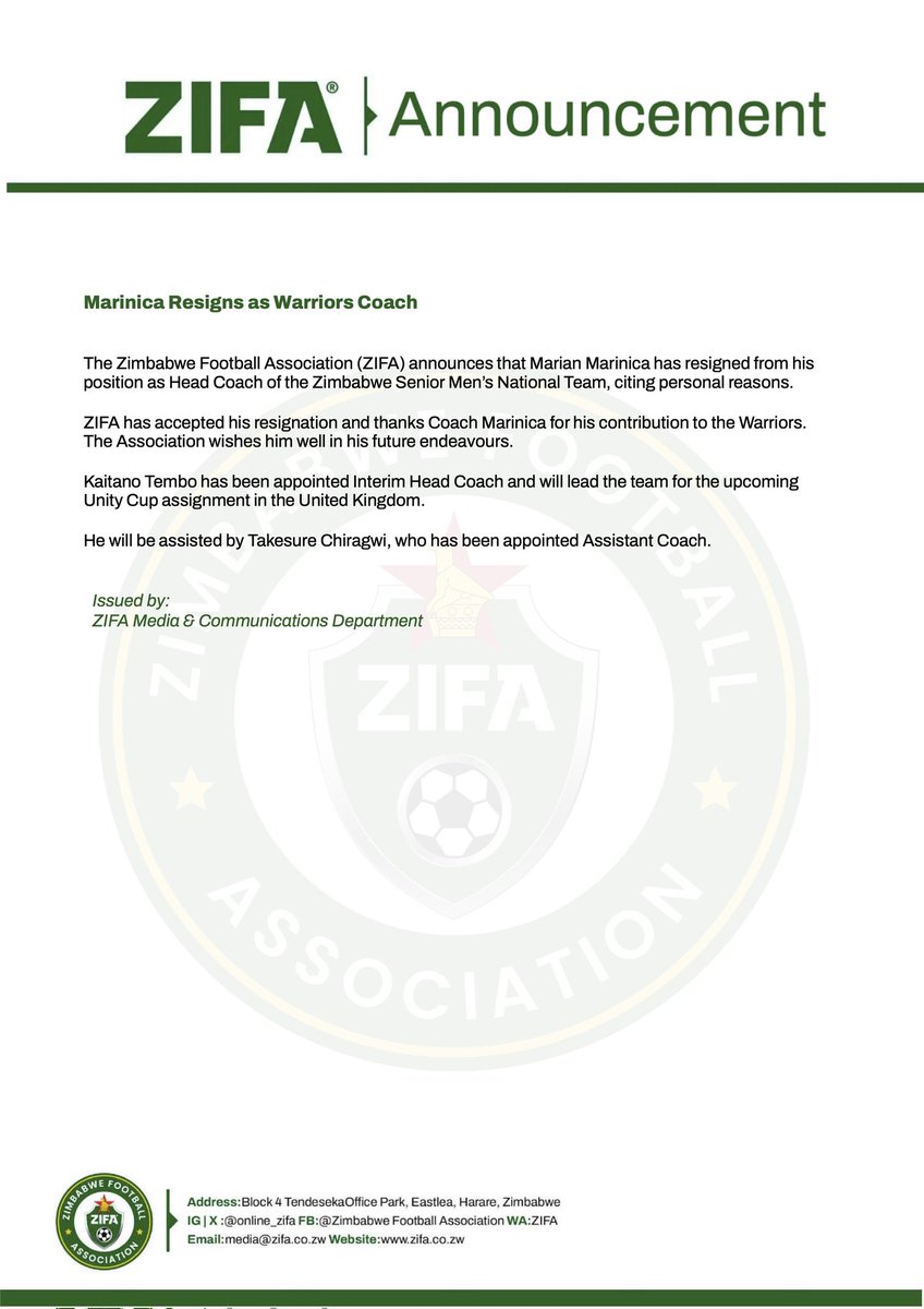 Zimbabwe Football Association tweet media