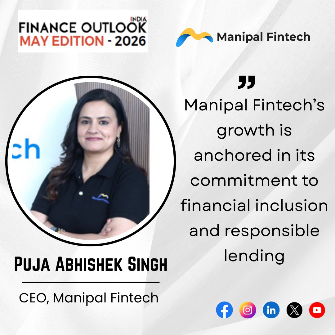 financeout1's tweet image. Puja Abhishek Singh, CEO, @manipalfintech has been selected by #FinanceOutlookIndia as one of the 'May Edition - 2026'.

Read More: lnkd.in/eEQKjJ6x

#financialawareness #digitalplatform #technologydriven #financialproducts #digitalworkflows #AIdrivenplatform
