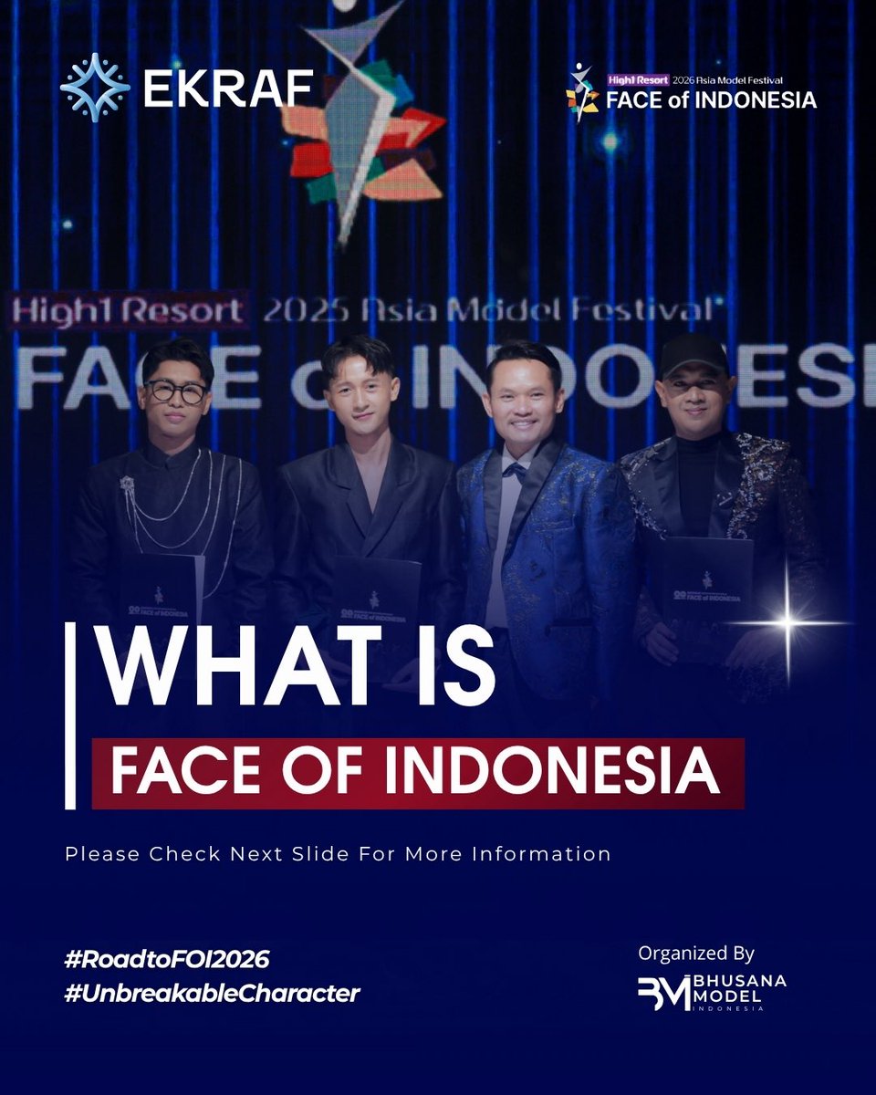 ekraf_ri's tweet photo. Face of Indonesia adalah platform pencarian model yang membuka kesempatan bagi talenta muda Indonesia untuk berkembang di industri fashion nasional hingga internasional.
#FaceOfIndonesia #RoadtoFOI2026 #UnbreakableCharacter #ModelSearch #IndonesianModels https://t.co/O9pdfG1HHJ