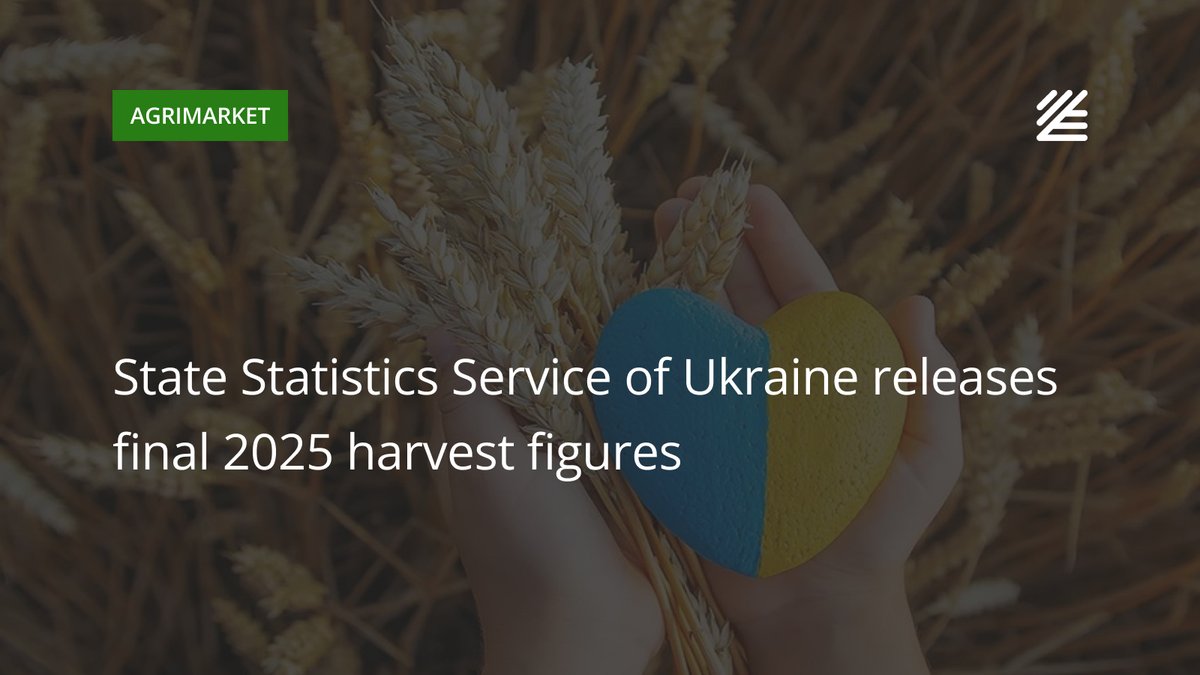 UkrAgroConsult's tweet image. 🇺🇦 State Statistics Service of #Ukraine releases final 2025 #harvest figures

Among key crops, wheat output grew to 23.34 mln tons (+3.6%), corn to 30.9 mln tons (+14.6%) and  sunseed down 7% (to 10.24 mln tons).

More details 👉ukragroconsult.com/?p=314466