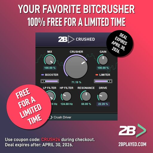 PluginDealsFeed's tweet image. Download 2B Crushed from 2B Played Music for free using coupon code CRUSH26. Offer expires April 30th.

🔗 2bplayed.com/product/2b-cru…

 #Freebie