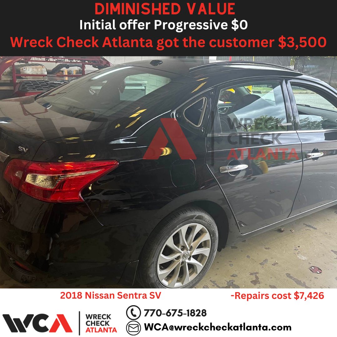 WreckCheckAtl's tweet image. “Too old for diminished value”… 🤔

2018 Nissan Sentra SV (94K miles)
Damage: $7,426

Progressive said $0.

We stepped in → $3,500 💰

From denied to paid.

Don’t take no for an answer.

#DiminishedValue #progressive
