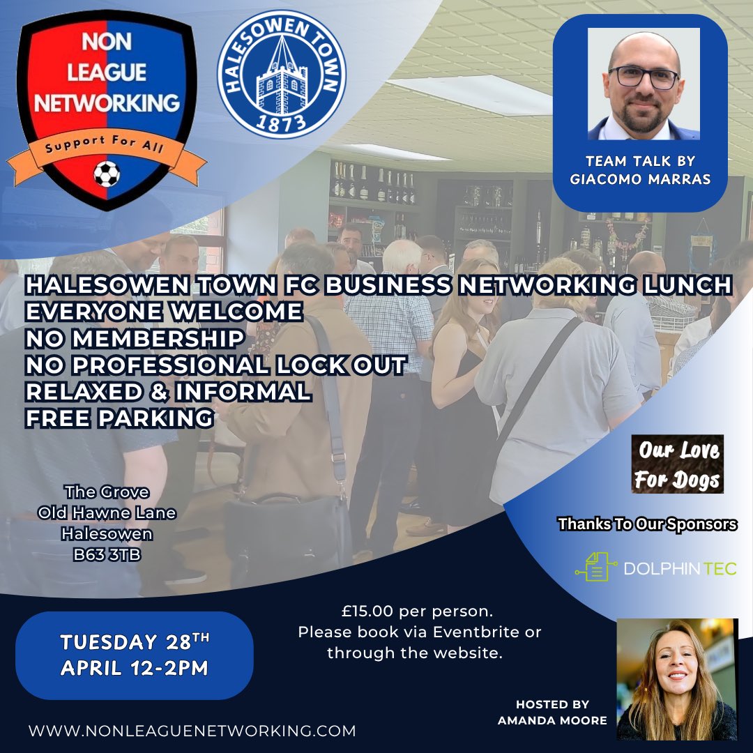 halesowentownfc's tweet photo. 🙌 We will be hosting another Networking Lunch tomorrow (28th April) at 12-2pm!

• Everyone Welcome
• Relaxed &amp; Informal Meet-up 
• Free Parking Available

📑 Book Now: ➡️ https://t.co/3OYbbWSMWi

#UpTheYeltz https://t.co/B8SKrL1cOW