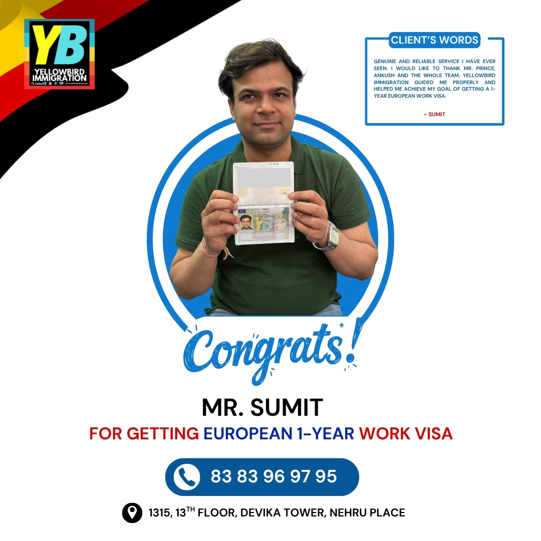 yellowbirdvisas's tweet image. Many Congratulations Mr. Sumit | 1-YEAR EUROPEAN WOR VISA  | CALL 8383969795 TO BE THE NEXT ONE!
.
.
#congratulations #yellowbirdimmigration #visasuccess #european #europeanvisa #workvisa #success #explore #like #bestvisaconsultant #immigrationexperts #europe #workabroad