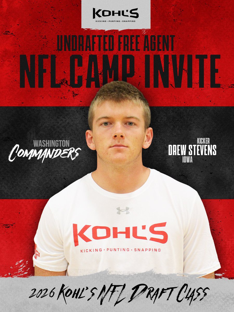 KohlsKicking's tweet image. Kicker Drew Stevens of Iowa has received a camp invite from the Washington Commanders.

#KohlsElite // #NFLDraft