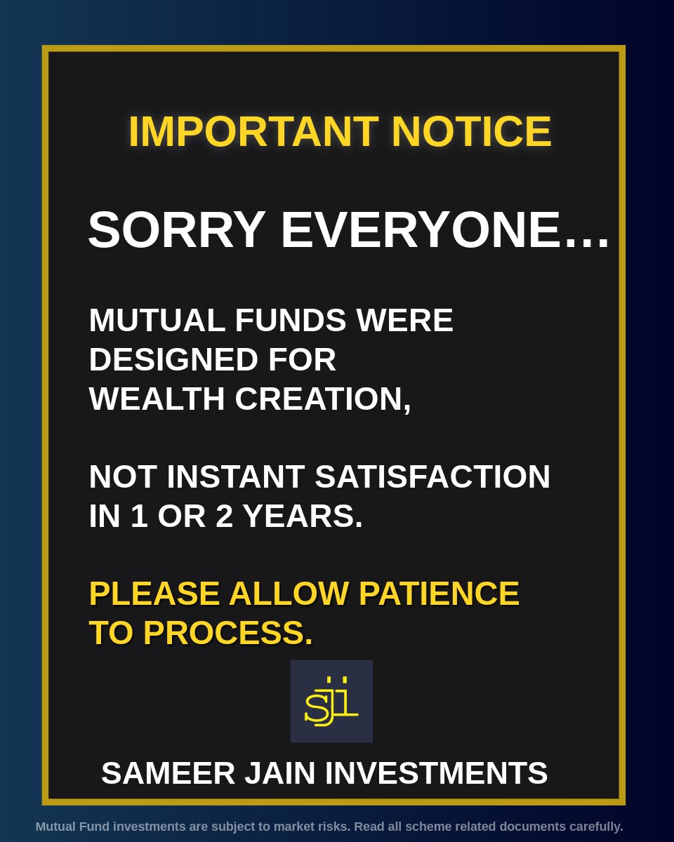 sameeerjain's tweet image. Everyone wants fast returns.
Wealth usually takes longer.

Please allow patience to process.

#sameerjaininvestments #pune #patience #consistency