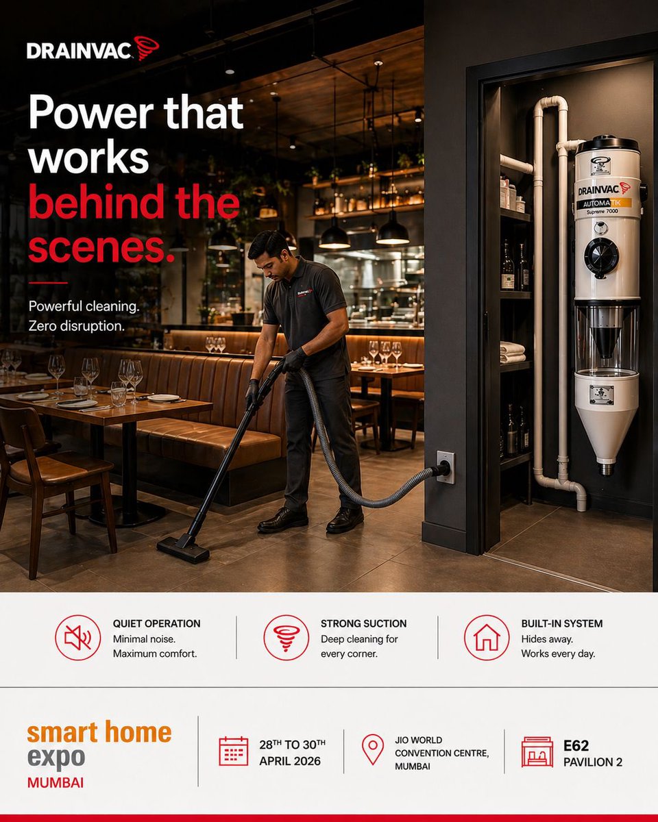 cleairvm's tweet image. Silence meets serious performance. 🤫⚡ 

Enjoy deeper cleaning, better comfort, and a home that feels effortlessly fresh. Experience it live at Smart Home Expo Mumbai 2026 in Mumbai—innovation you’ll actually feel. 🚀
#drainvac #smarthomeindia #homeautomation #luxuryhomes