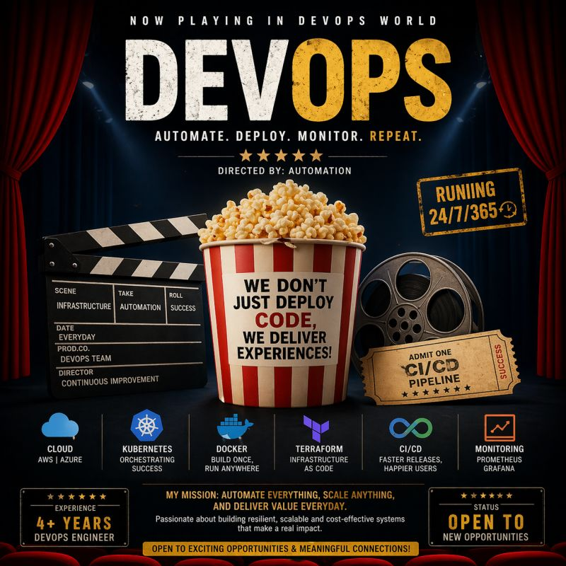 42Preety's tweet photo. Here’s a crisp X (Twitter) post tailored to that DevOps-themed image:

DevOps isn’t a role.
It’s a mindset.

Automate what breaks.
Monitor what matters.
Scale what works.
Repeat — every single day.

24/7 systems don’t run on luck.
They run on discipline.
#DevOps #SRE #Cloud #Automation #CICD