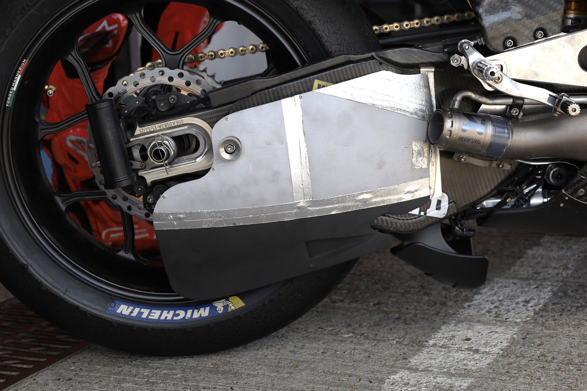 #MotoGP is a prototype championship and this is what you call prototype kit! MM93 about to test his GP26 with swingarm fairings designed to clean up the all-important airflow at the rear of the motorcycle #marginalgains