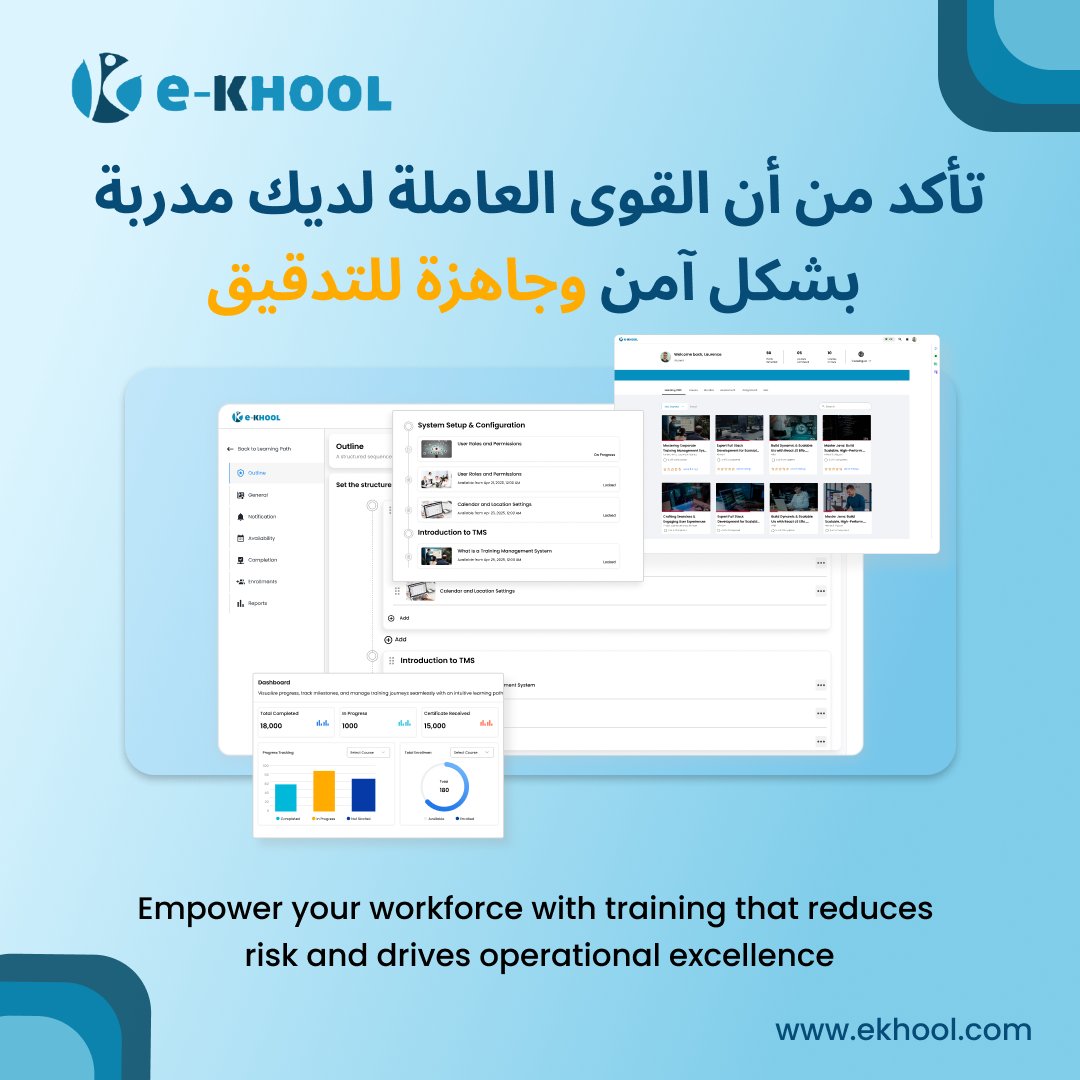 EkhoolLMS's tweet image. Train smarter, reduce risk, and boost performance with e-KHOOL LMS. Empower your workforce with safe, effective compliane training platform for Saudi Arabia.

🌐 ekhool.com/ar-sa

#LMS #eLearning #WorkforceTraining #ComplianceTrainingplatform #digitallearningplatform