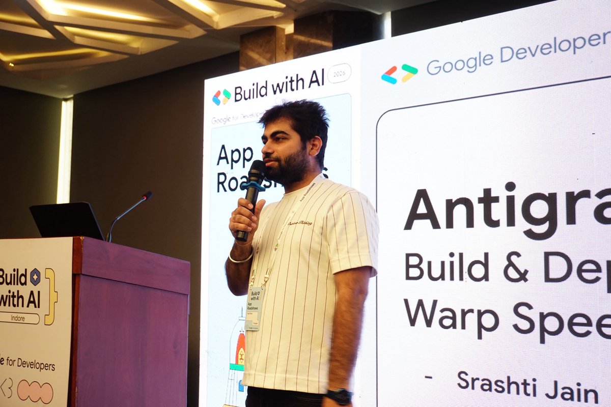 GDG_Indore's tweet photo. 🎙 Voices that made Build with AI Roadshow 2026 at Indore impactful
Real insights on Ads, AdMob &amp; Gemini AI — practical, honest, interactive.
🙌 Thanks to our speakers
#BuildWithAI #IndoreTech #gdgindore #gdgcloudindore #mlindore @tpal94 @AiihF080724 https://t.co/iHnLAszt3s