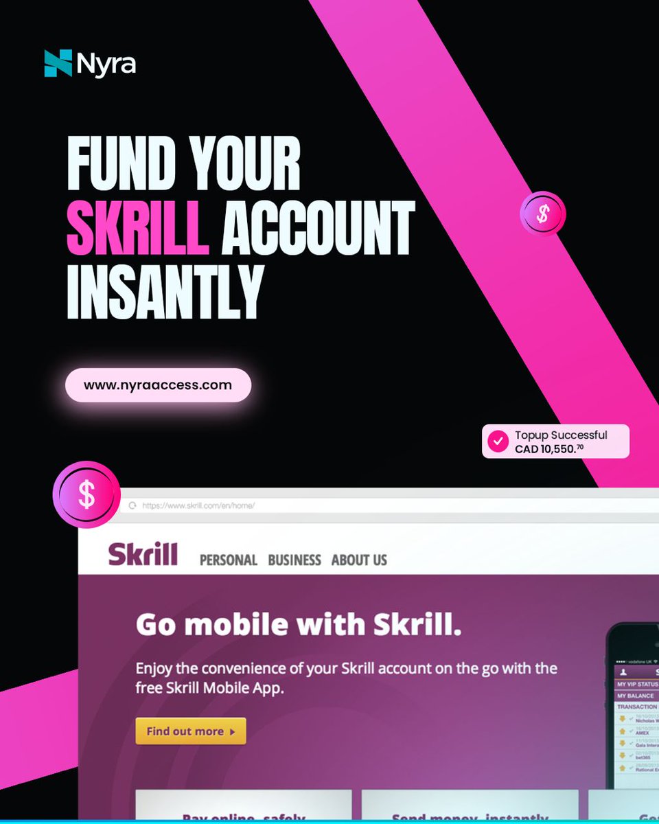 nyraaccess's tweet photo. Ready to fund your Skrill wallet without limits?

Nyra gives you seamless access. 

No restrictions, no failed transactions.
https://t.co/czXfoRoZ4V https://t.co/QhD9L0Bpg4