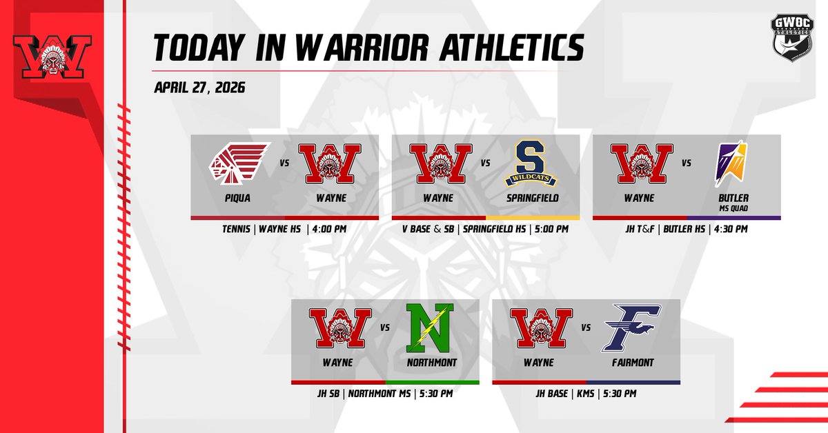 WayneAthletics's tweet image. Today in Warrior Athletics | 4/27/26

#WarriorPride
